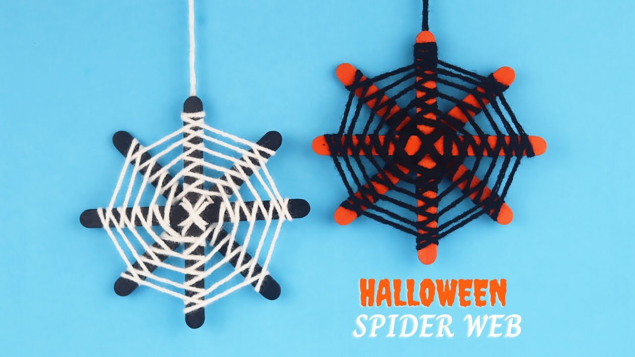 Popsicle Stick Spider Web | Halloween Crafts | Halloween Decoration Ideas | Popsicle Stick Crafts