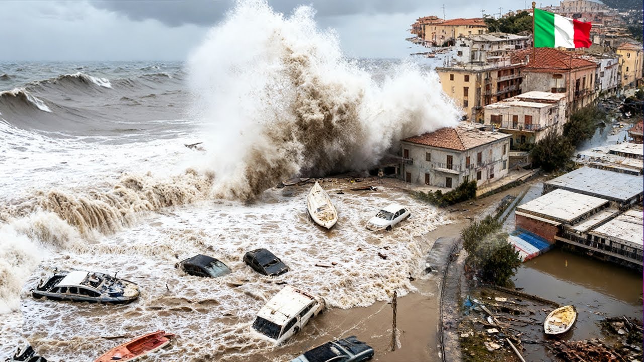 Italy Under Storm !🌀 Cyclone Harry Smashes Sicily with 19-Foot Waves 🌊 Causing Massive Destruction