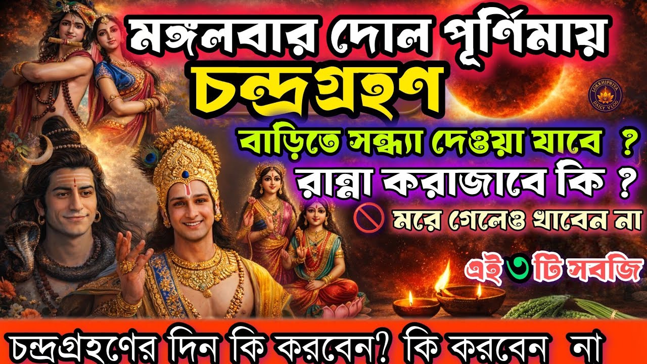 মঙ্গলবার দোল পূর্ণিমায় পূর্ণগ্রাস চন্দ্রগ্রহণ, ভুলেও যা করবেন না এবং যা করণীয়। lunar eclipse 2026