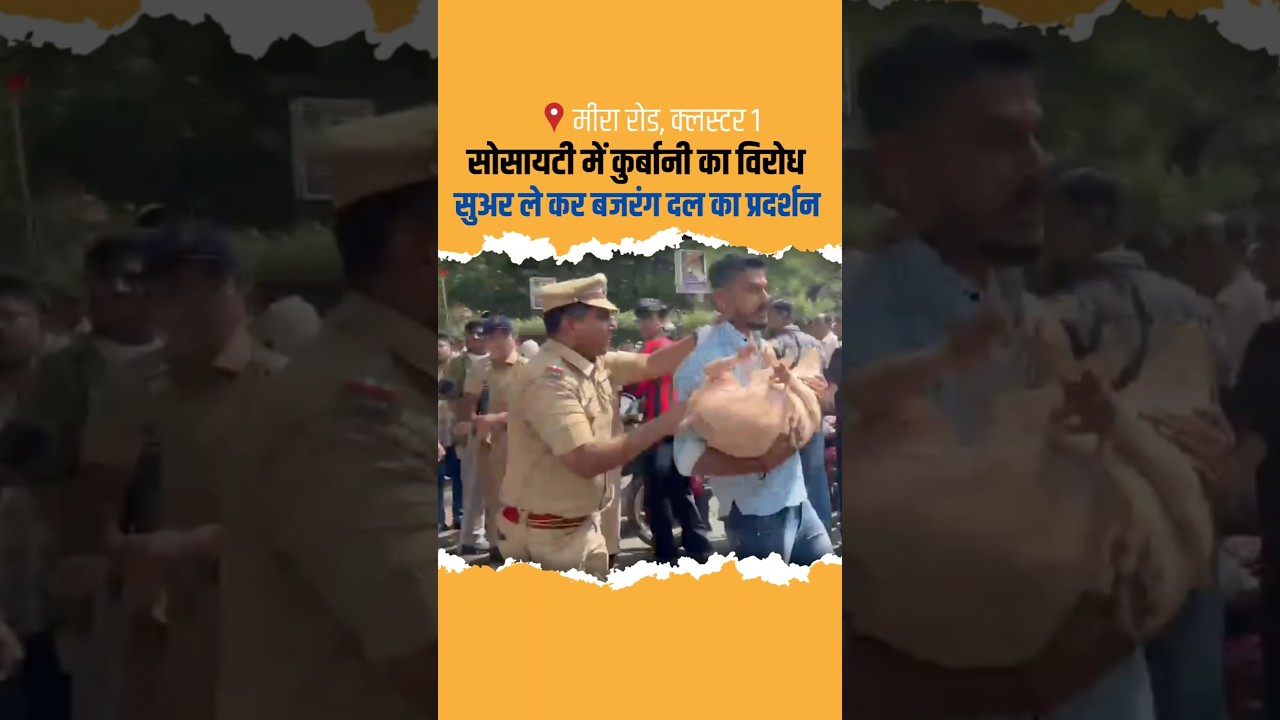 Mira Road में Bajrang Dal का Pig ले कर प्रदर्शन... सोसाइटी में कुर्बानी का विरोध | Mira Bhayandar