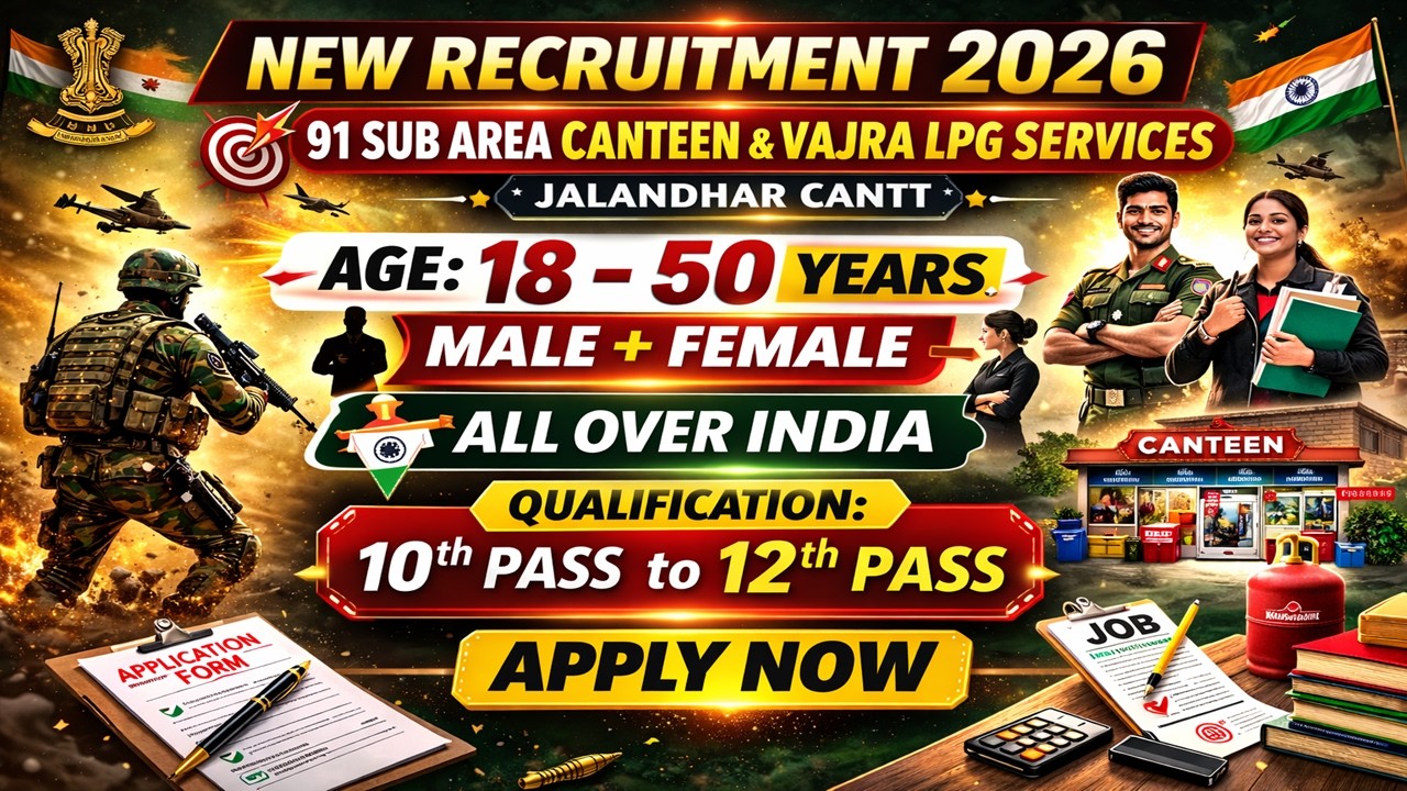 Army Canteen Bharti 2026 ||Army Canteen New Recruitment 2026 ||91 Sub Area Canteen & Vajra LPG 2026