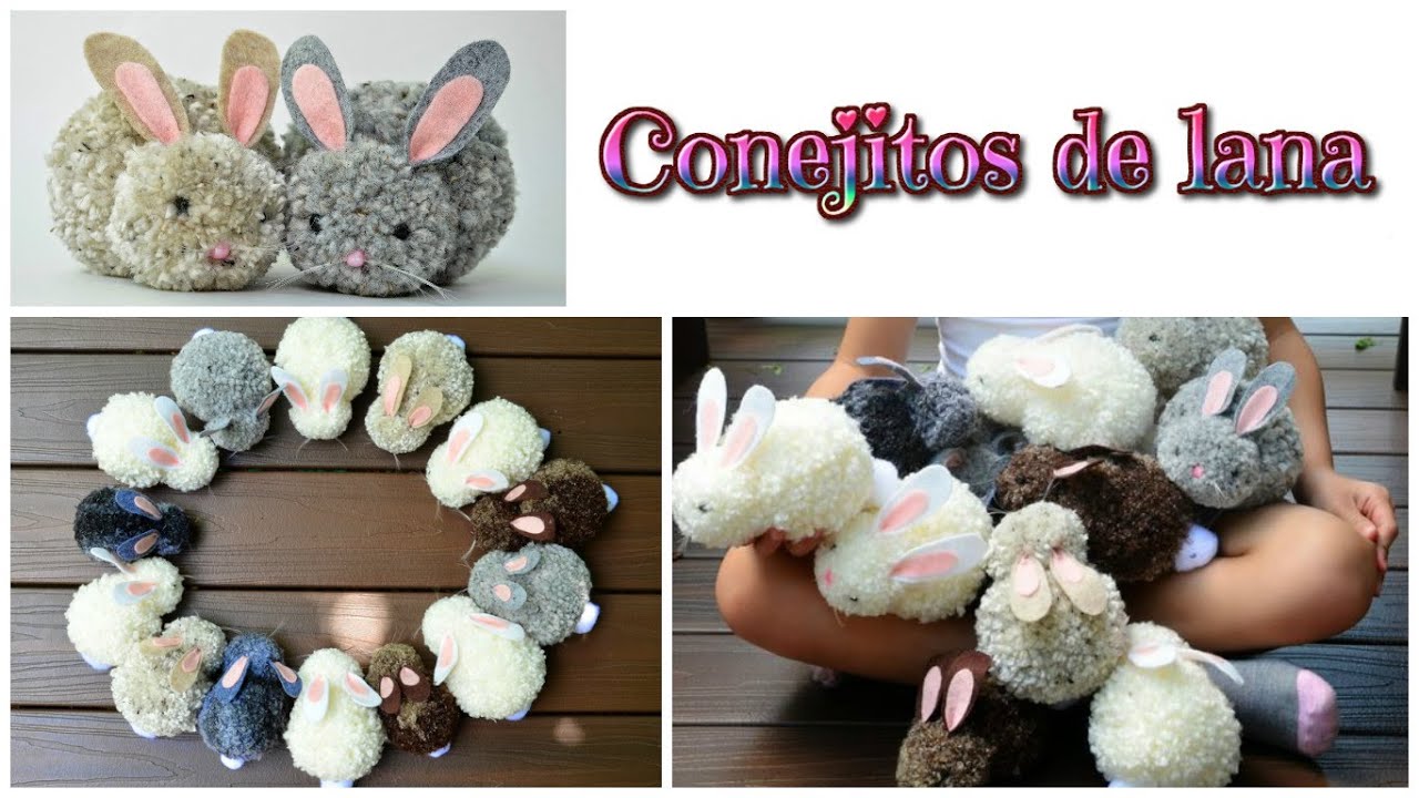 Manualidades fáciles conejitos de pompones de lana - Isa ❤️