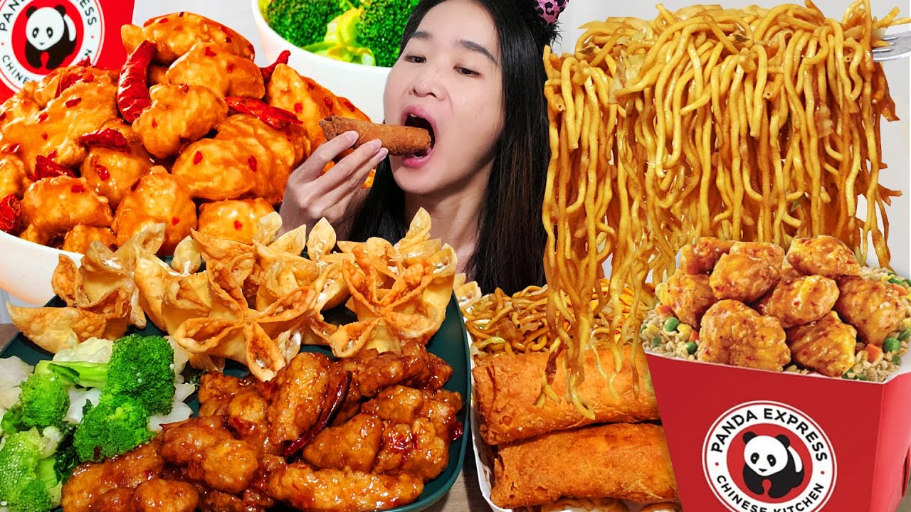 PANDA EXPRESS ОСТРЫЙ АПЕЛЬСИНОВЫЙ ЧИКЕН! Хрустящие куриные рулетики с яйцом, лапша Чоу Мейн — хру...