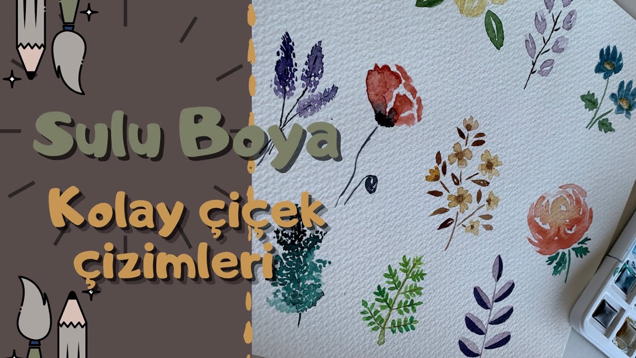 SULU BOYA İLE KOLAY ÇİÇEK ÇİZİMİ 💐🌼🌸 | sulu boyaya yeni başlayanlar #3 #easyflower #vangogh