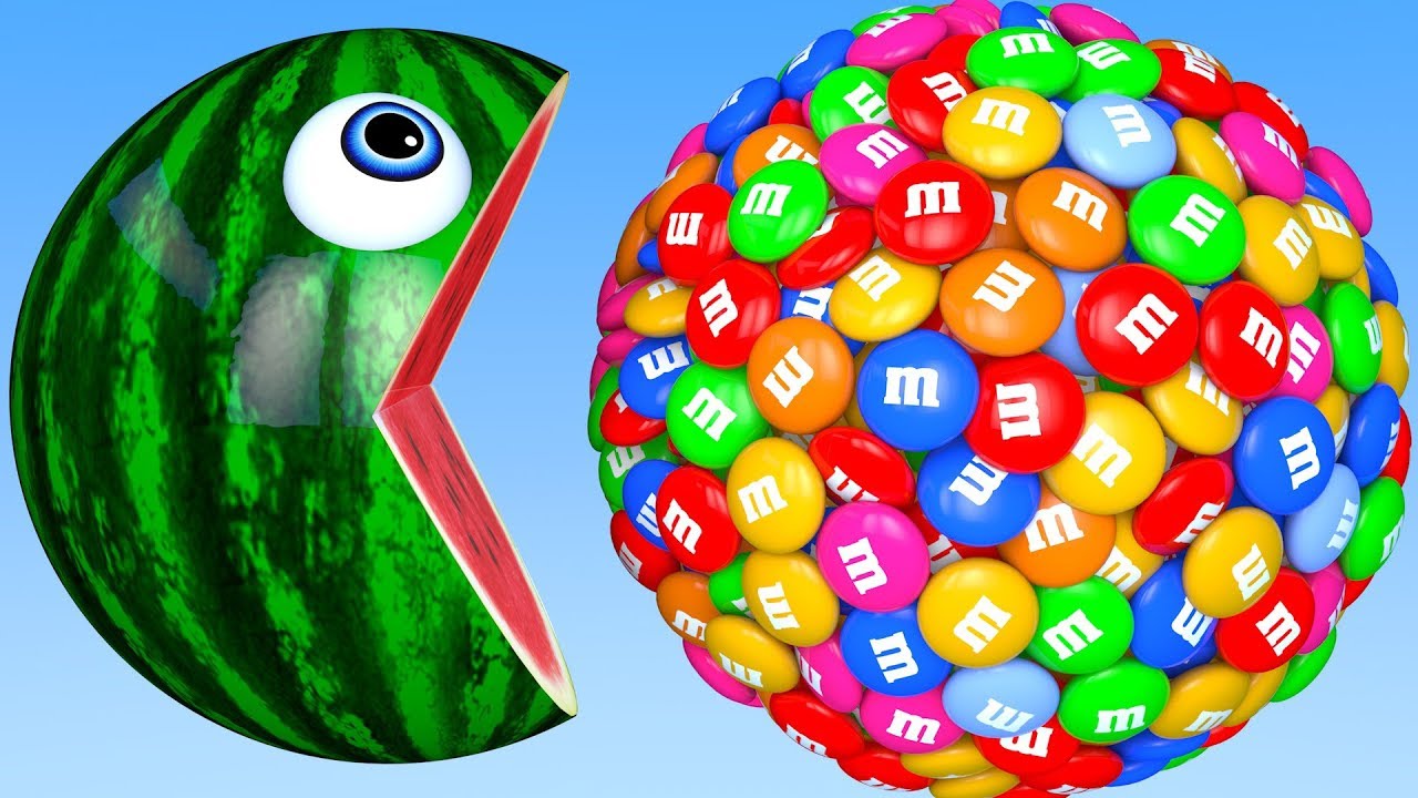 Learn Colors with PACMAN and Farm WaterMelon 3D m&m Street Vehicle for Kid