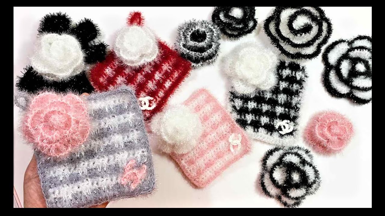 (코바늘)샤넬수세미/하운드투스 패턴 수세미뜨기/샤넬꽃수세미뜨기/Houndstooth pattern kitchen scrubber
