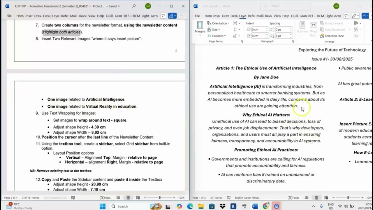 EUP1501 Assignment 2 Microsoft Word Semester 2 2025