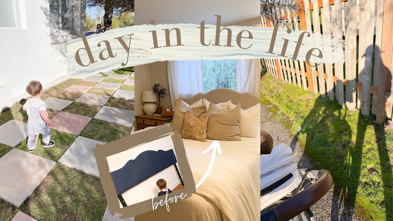 DAY IN THE LIFE OF A STAY AT HOME MOM | diy linen headboard