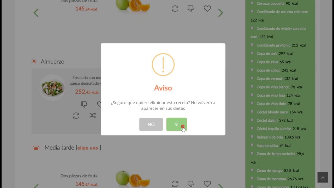 Funcionalidades del generador de dietas automático