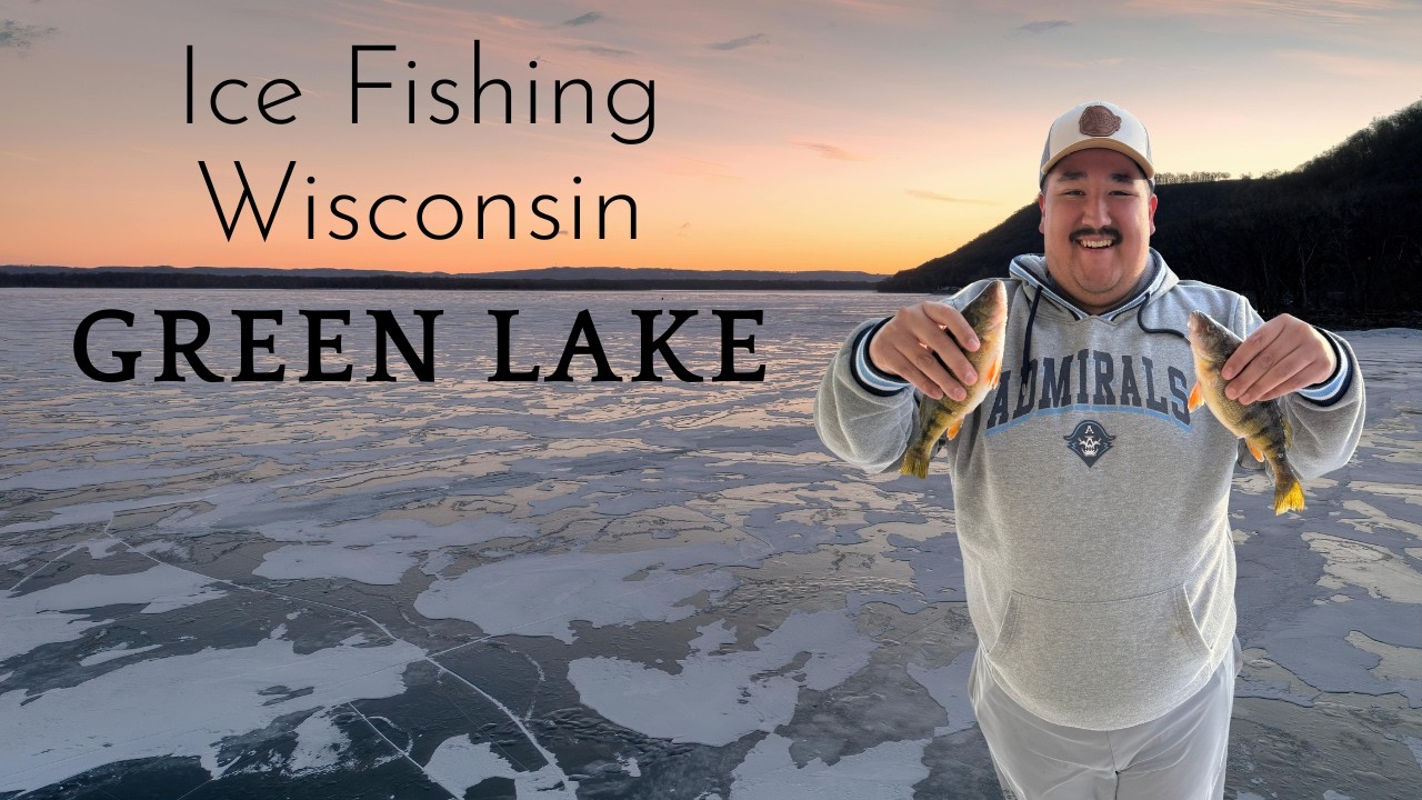 Big Green Lake Ice Fishing Action - First Time Ever!!!