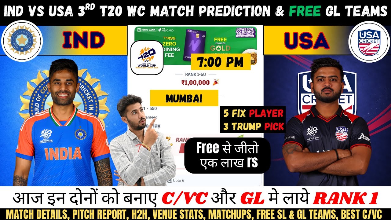 IND vs USA Dream11 Team, IND vs USA World Cup 3rd T20I Prediction, India vs USA Dream11 Team