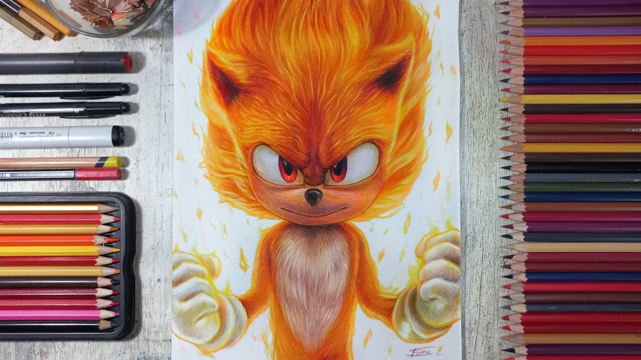 Drawing Super Sonic (Sonic the Hedgehog 2) | Fame Art