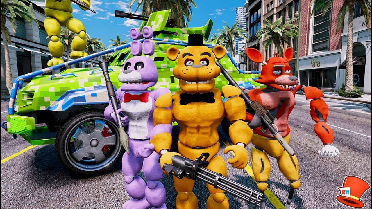 BUFF ANIMATRONIC CRIME FIGHTING TEAM! (GTA 5 Mods FNAF RedHatter)