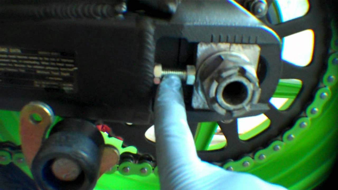Installing the rear wheel on a motorcycle 2008 Kawasaki ZX6R example.