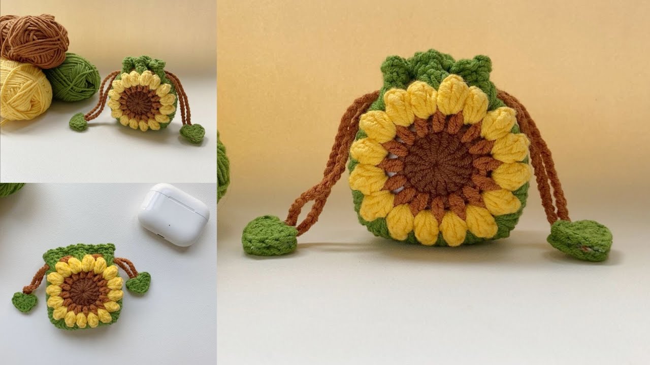 How to Crochet a Cute Sunflower🌻 Earphone Bag | Flower Earphone Holder Crochet Tutorial