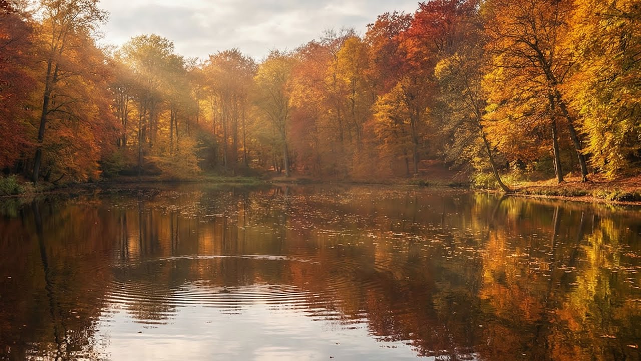 Autumn Lake Serenity 🍁 Relaxing Music & Falling Leaves | Peaceful Fall Nature