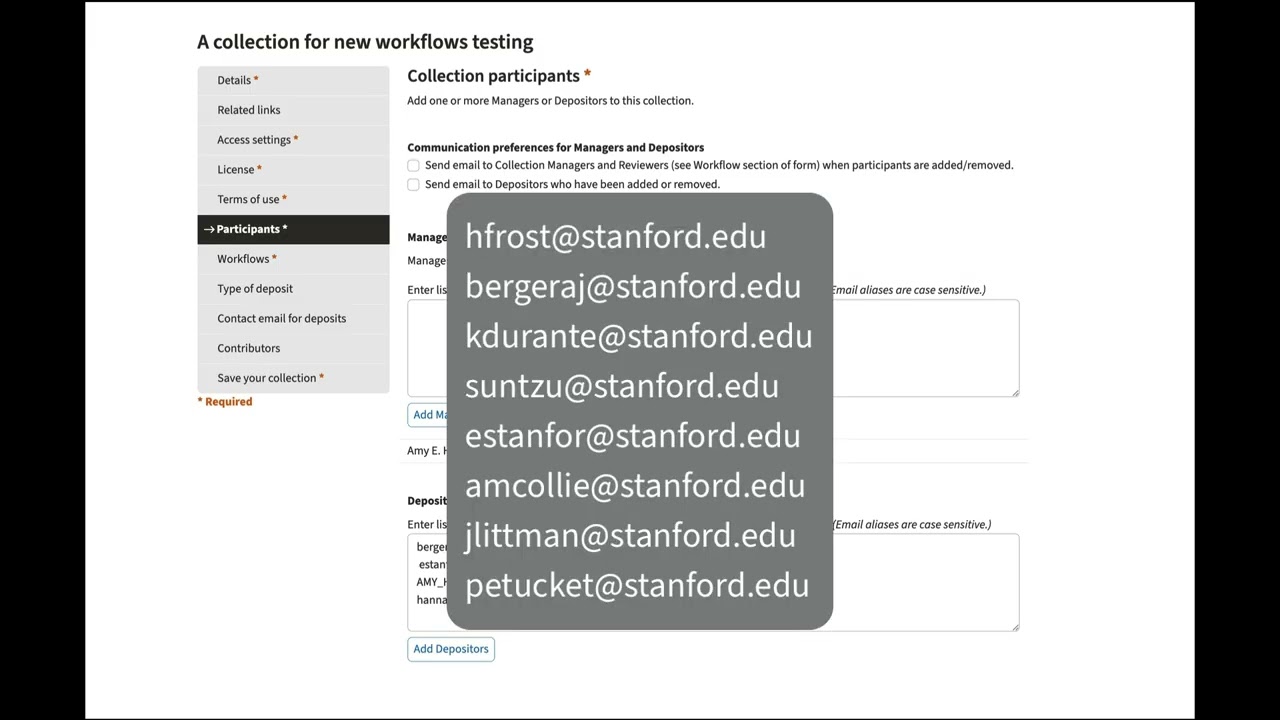 SDR: How to add Depositors, Managers, and Reviewers to a collection