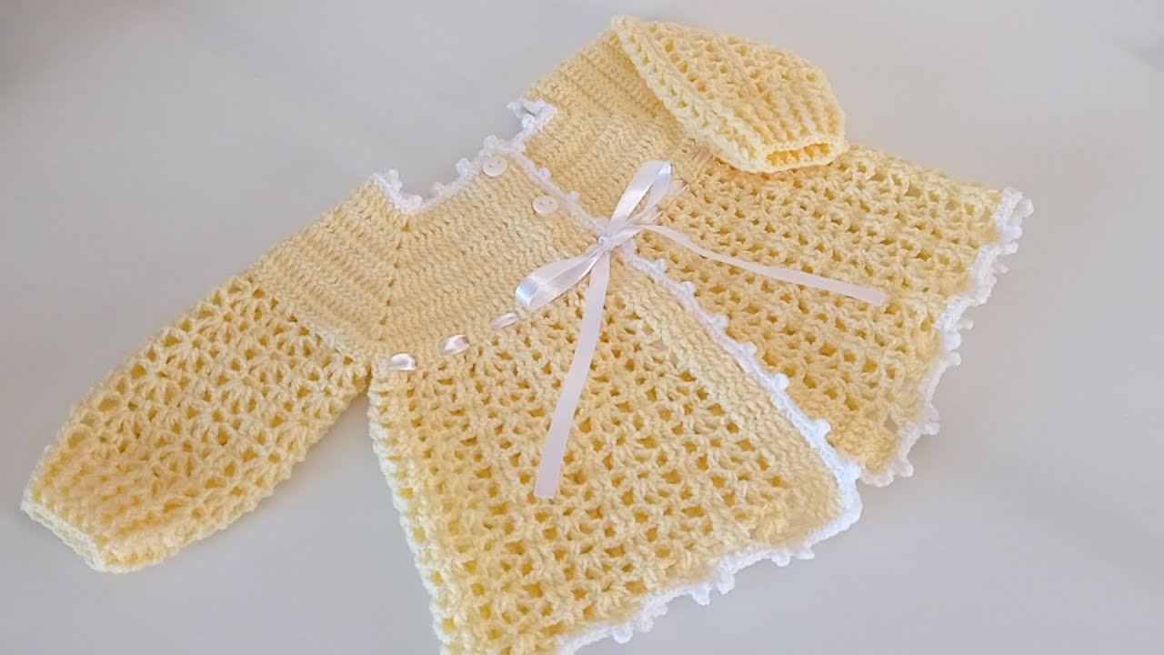 ABRIGO SUETER O CHAMBRITA PARA BEBÉ TEJIDO A CROCHET - PASO A PASO - TEJIDO FÁCIL - PUNTADA FANTASÍA