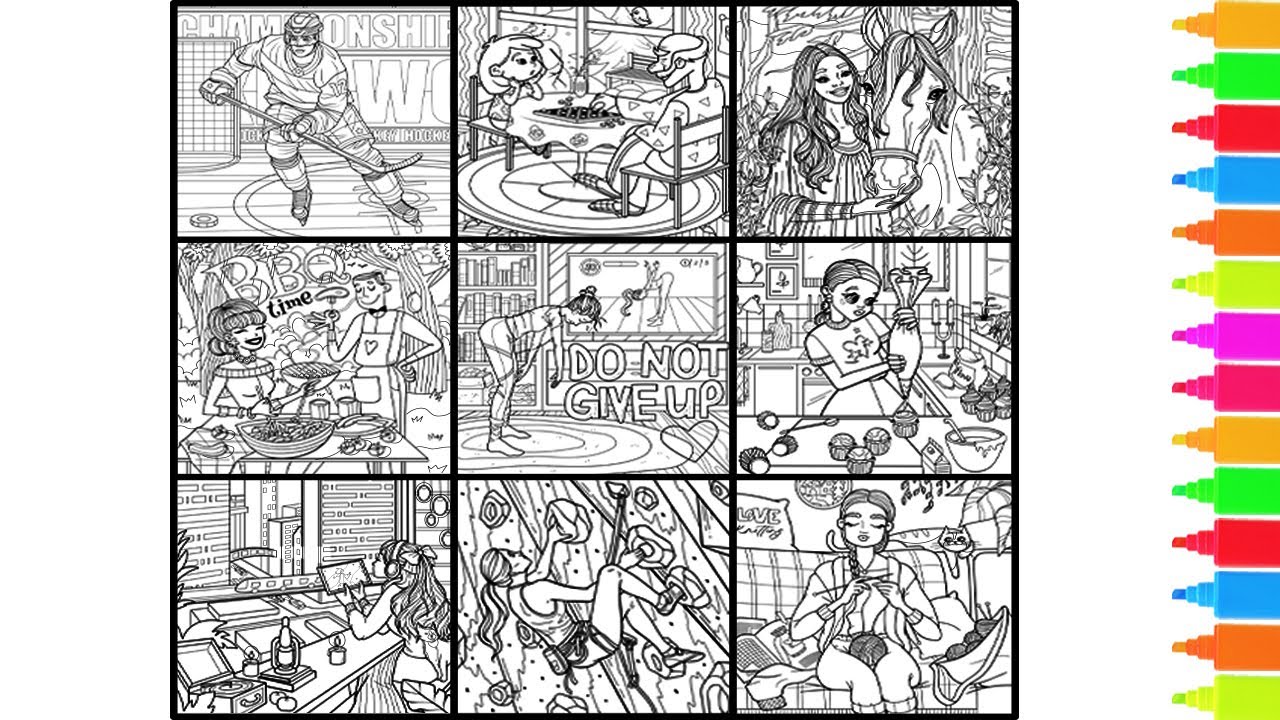 Coloring Just Relax, How to play Checkers, Walking In The Forest | Coloring Pages
