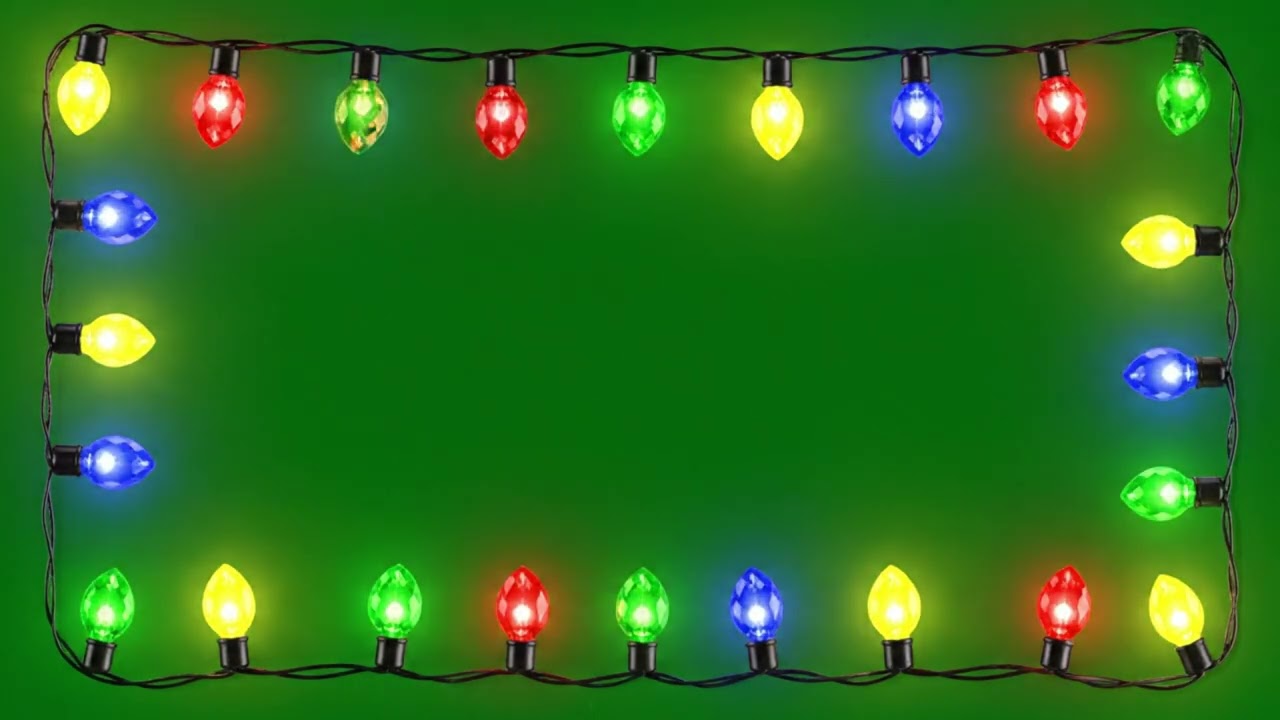 Classic Blinking Christmas Lights Border Green Screen | No Copyright Loop 01