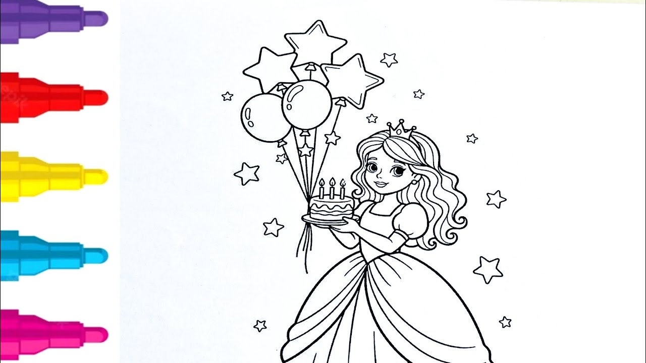 Princess Birthday Coloring 🎂👑 | Learn Colors with Cute Princess | Kids Coloring Fun
