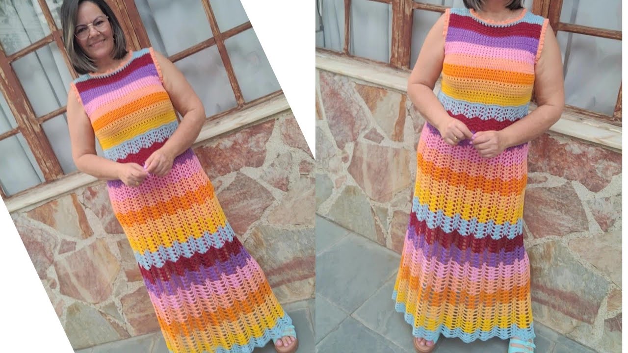 VESTIDO DE CROCHE LUANA G EXPLICO TODOS OS TAMANHOS