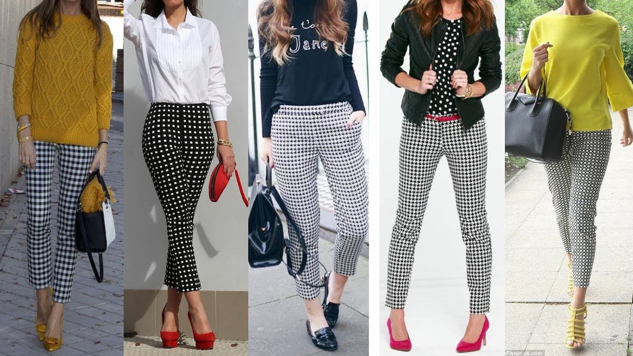 PANTALONES  DE MODA 2023 CON CUADROS Y PATA DE GALLO UN ESTAMPADO QUE ES TENDENCIA  DE MODA 2023