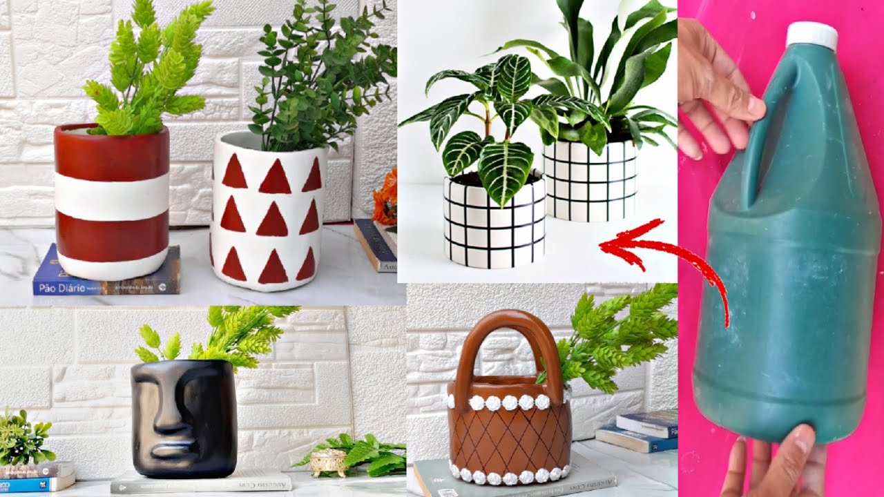 COMO FAZER 4 IDEIAS DE VASOS DECORATIVOS FEITOS DE GARRAFA PLÁSTICA E GESSO |FAÇA VOCÊ MESMO 4 VASOS