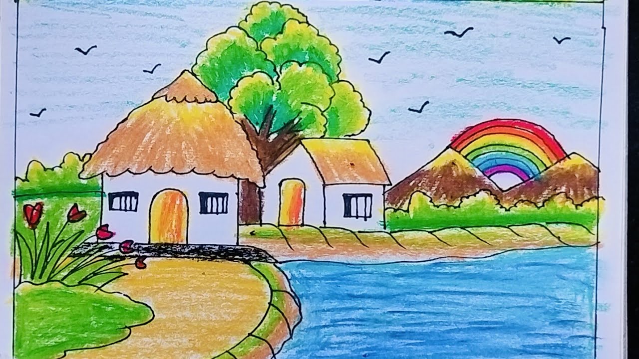 Simple village scenery drawing/Easy pencil sketch drawing#sundardrawing @EasyDrawing24#viralvideo