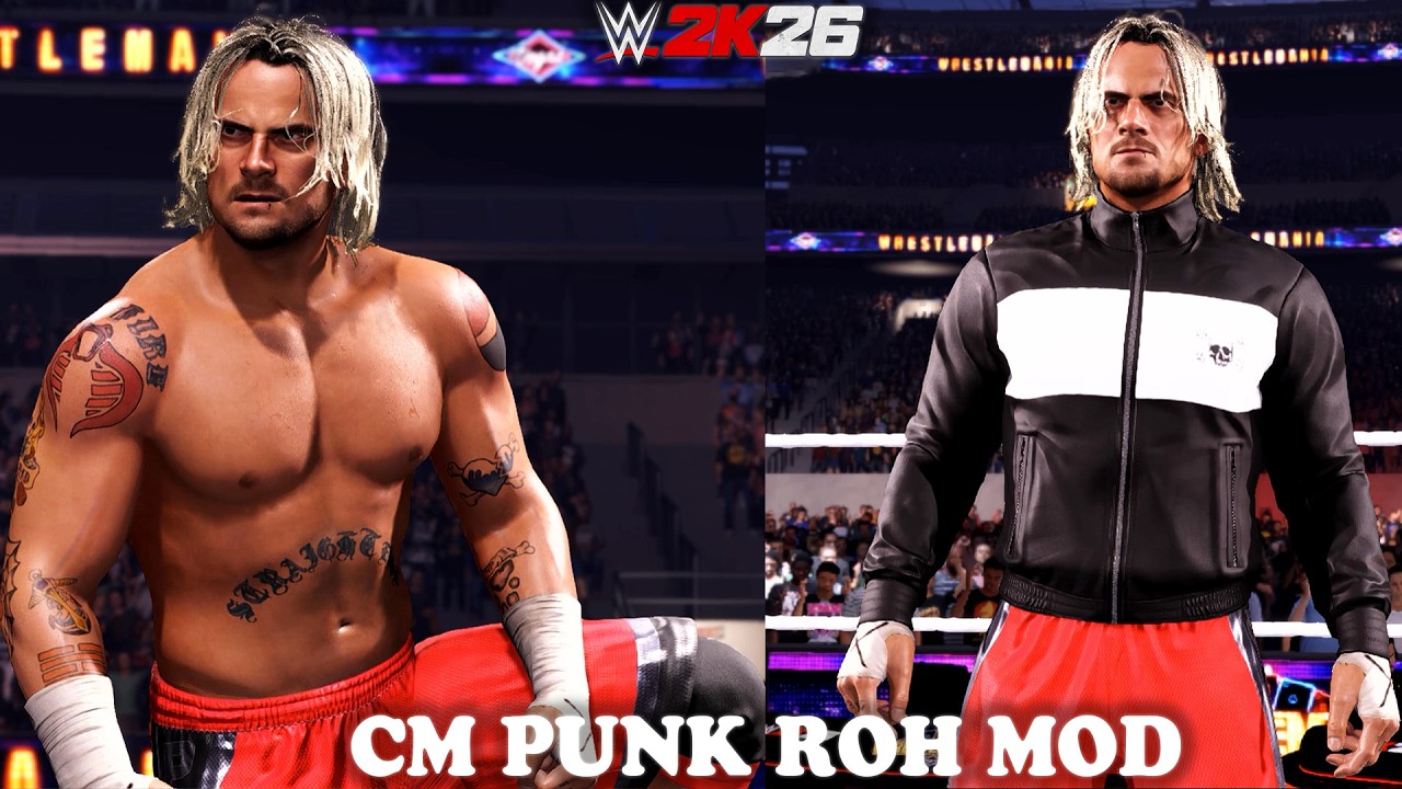 WWE 2K26 CM Punk ROH Mod w/ Miseria Cantare Theme Song , Entrance & Victory Motion (Concept)