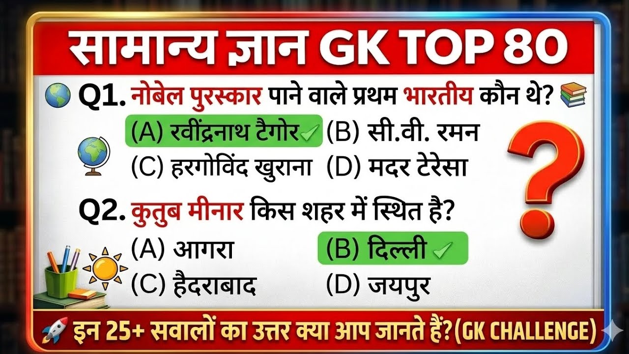 सामान्य ज्ञान GK टॉप 80 question for all competitive exam 🤟🔥🖊️🥰 (@TOPworld-GK ) SSC|MTS| 