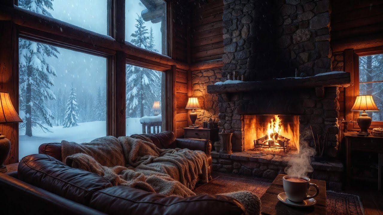 Cozy Winter Cabin & Heavy Snowfall Sounds for Sleep/Study ❄️🔥