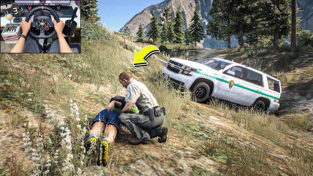 GTA V - Lets go to Work as Park Ranger officer Rescue's the injured HIKER.