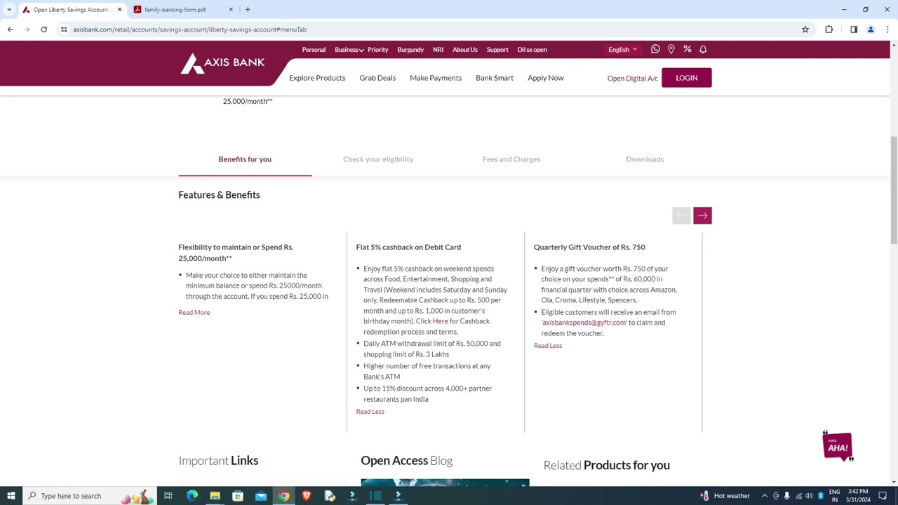 Liberty Savings Account #axisbank #bestsavingsaccount #cashback #banking