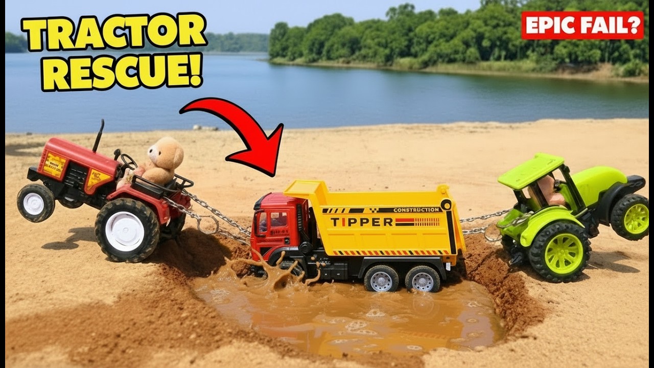 Truck Stuck in Mud Water! Epic Tractor Rescue Pulling Out Heavy Truck | Zylo Toys