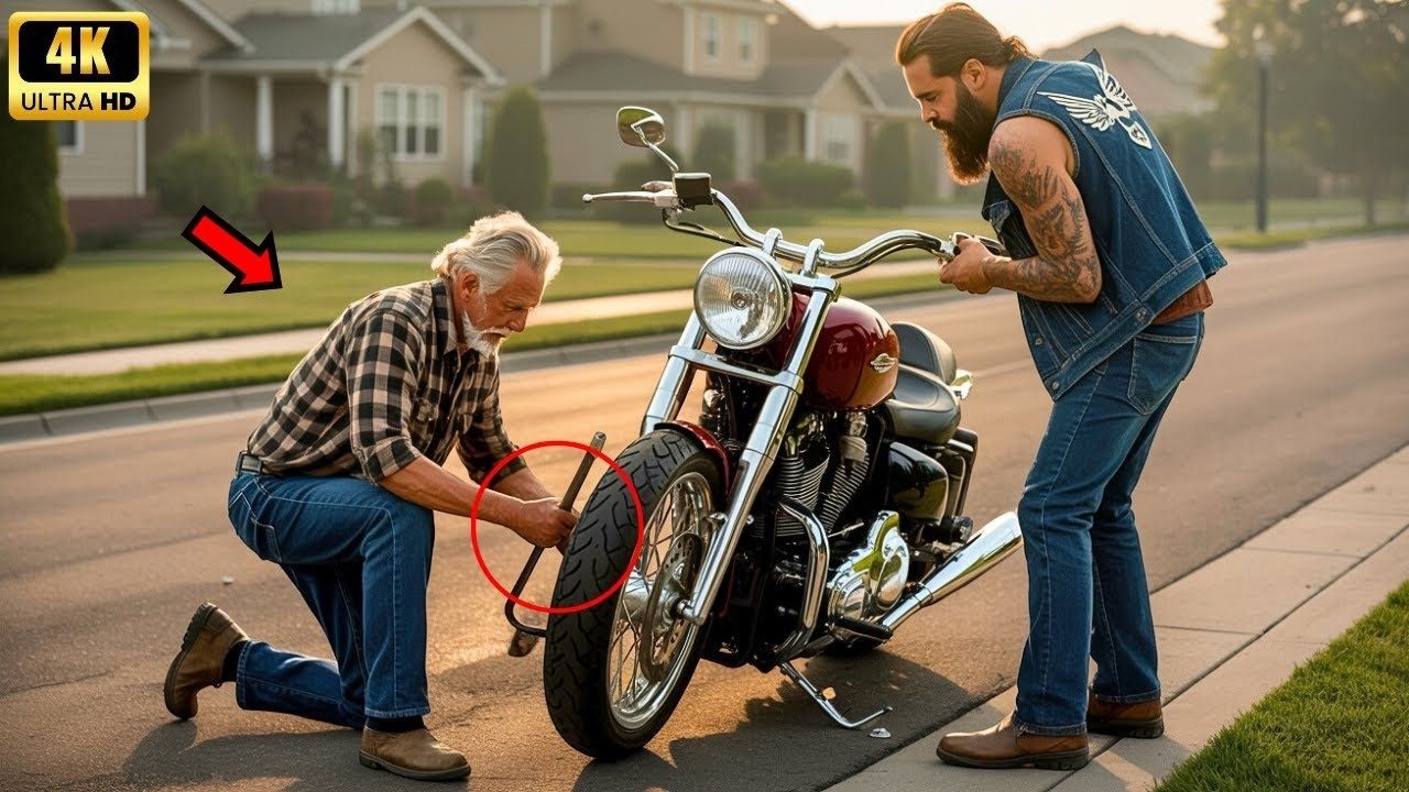 Alter Mann repariert Biker Reifen – Am nächsten Tag stehen 80 Hells Angels vor seinem Haus jetzt da!