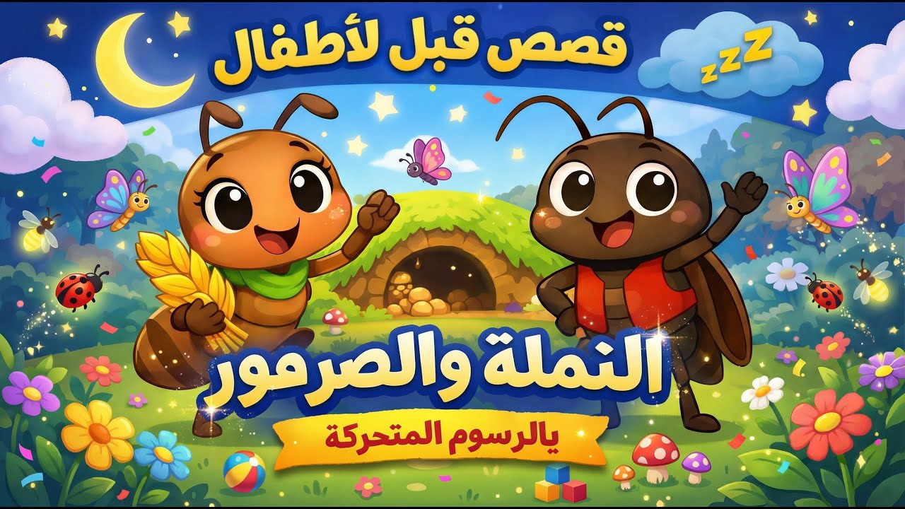 قصة النملة والصرصور للأطفال | تعلم العمل والتعاون بالرسوم المتحركة 🐜