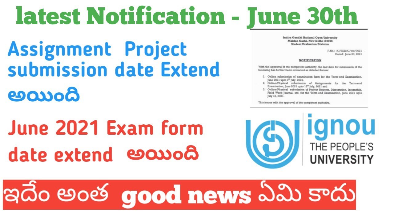 IGNOU Assignment last date extended June 2021