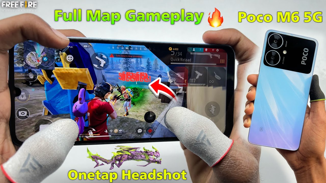 Poco M6 5G free fire full map ranked gameplay test one tap headshot with 2 finger handcam