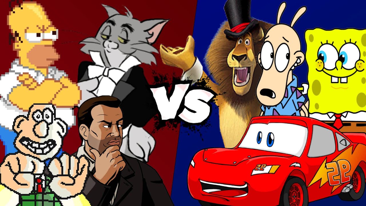MUGEN Battle - Homer/Toni Cipriani/Wallace/Tom vs Lightning McQueen/Alex the Lion/SpongeBob/Rocko