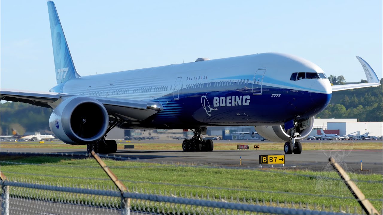 Boeing Company 777-9 Taxi And Takeoff From Boeing Field
