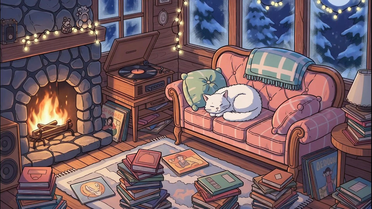 Warm Cozy Cabin Fireplace 🌙 Relaxing Lofi Music for Sleep, Study & Chill