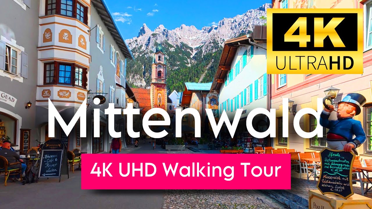 🇩🇪Mittenwald, Germany in 4K🇩🇪| Stunning Alpine Walking Tour with Subtitles & Real Sounds [60fps UHD]