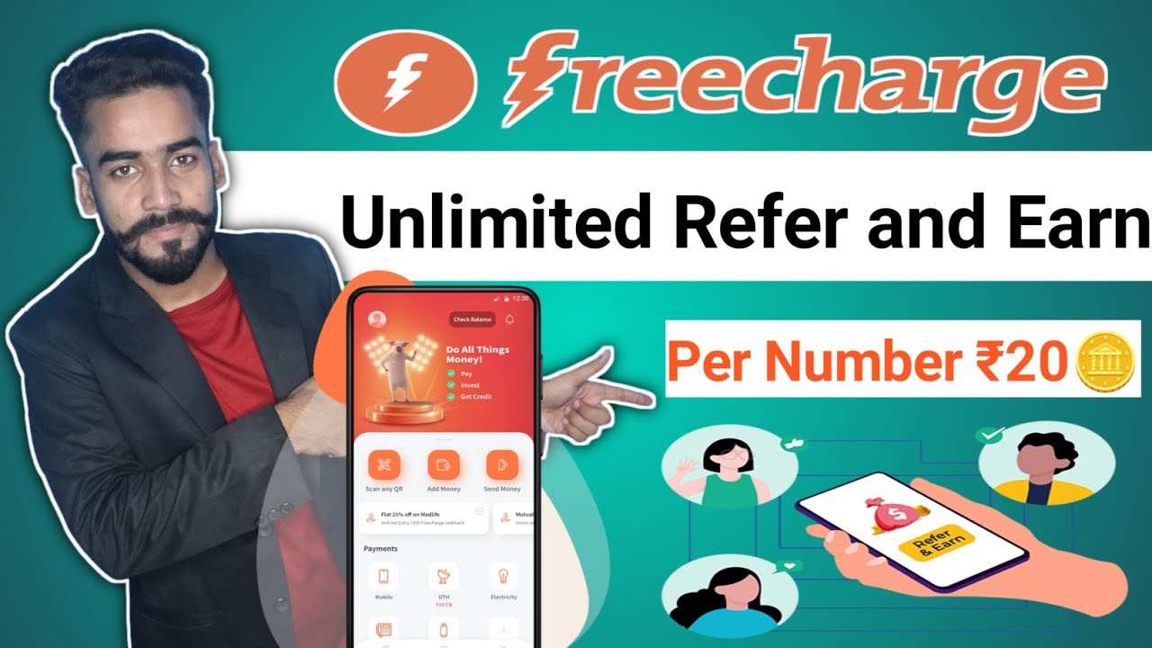 Freecharge New Loot Refer and Earn Offer Per Number ₹20 Unlimited & 3 more offer ll Freecharge Refer
