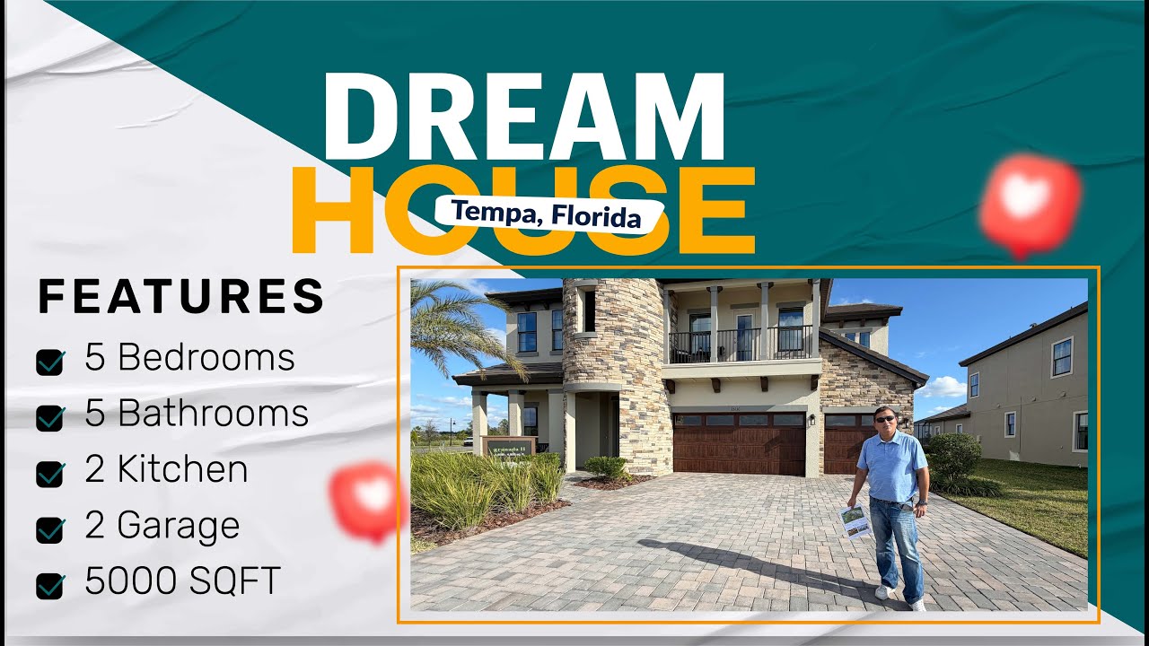 2026 Dream Home! 5000 sqft ! 5 বেড • 5 বাথ • 2 কিচেন • 3 কার | Near Tampa, FL