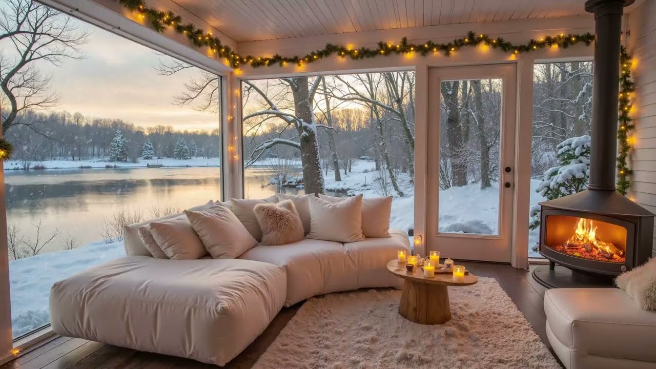 Soft Piano Melodies in a Snowy Cabin ❄️ Fireplace Crackles & Winter Wind for Calm Sleep
