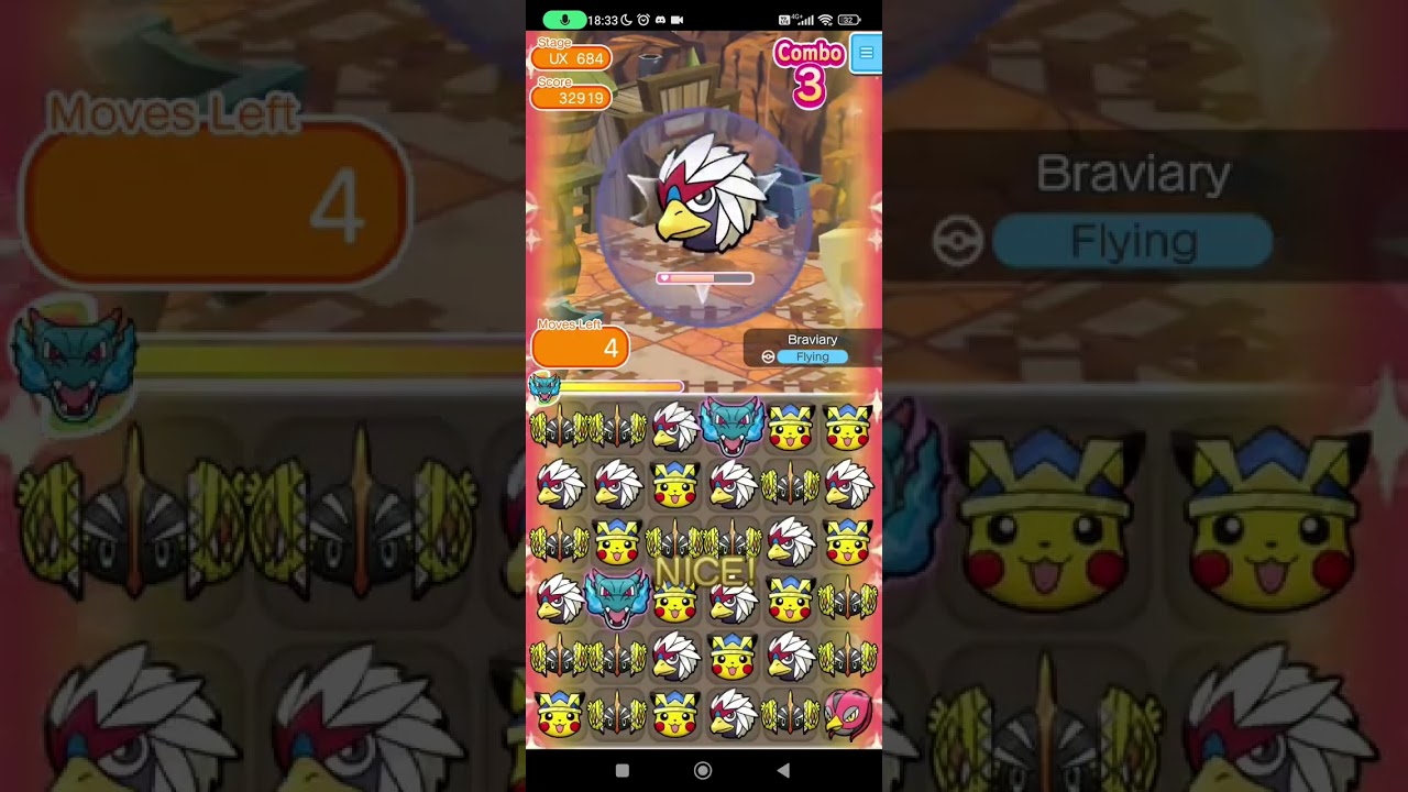 Pokemon Shuffle - UX 684 Braviary Itemless Clear