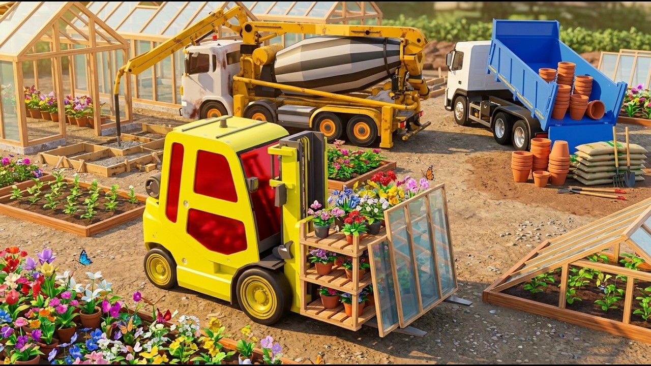 Building a Beautiful Greenhouse with Heavy Machines! 🌸🚜 | Farm Work Adventure