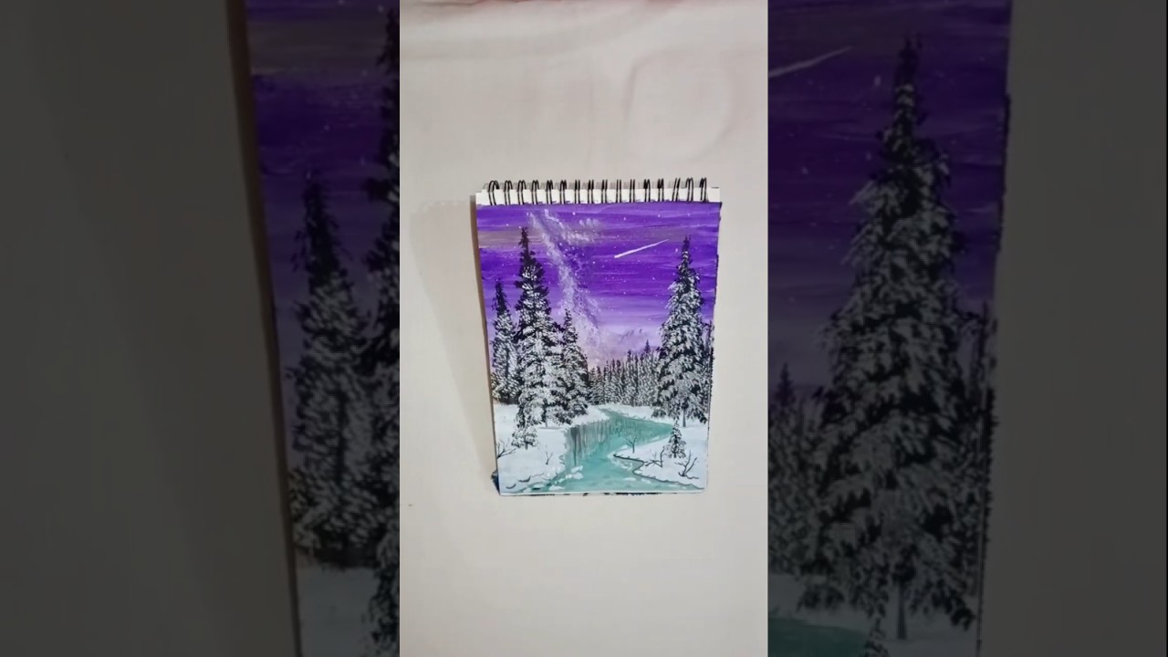 vibrant violet winter landscape|acrylic painting