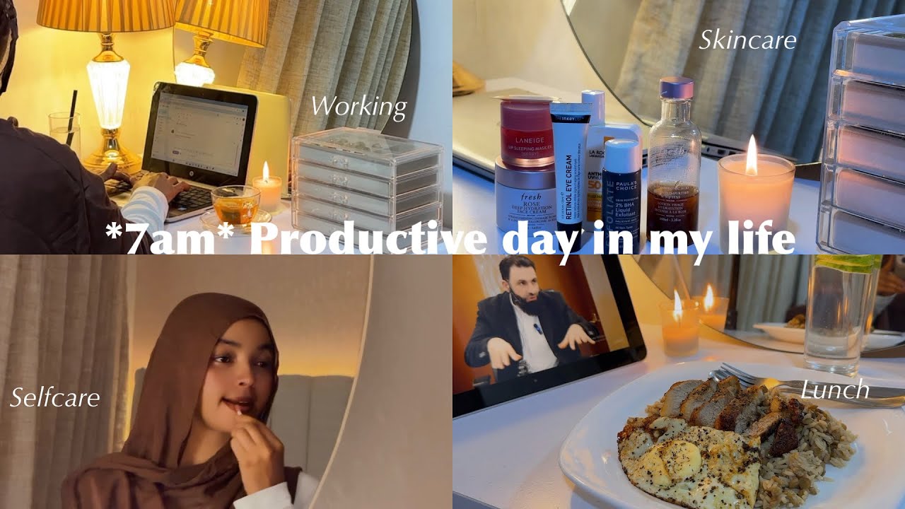 *7am* Productive day in my life 💻 | morning self-care, working from home, healthy lunch.